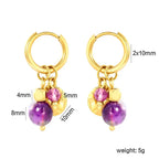 Pretty Shimmering Things Global Orchid Charm Hoop Clips with 18K gold plated hoops and purple acrylic bead charms.