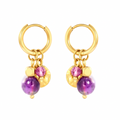 Pretty Shimmering Things Global Orchid Charm Hoop Clips featuring 18K gold plated hoops with purple acrylic charms.