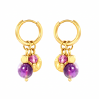 Pretty Shimmering Things Global Orchid Charm Hoop Clips featuring 18K gold plated hoops with purple acrylic charms.