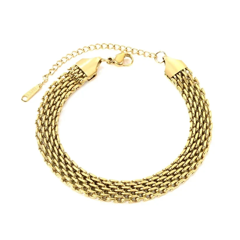 Pretty Shimmering Things Global gold-tone multi-strand woven stainless steel chain bracelet with adjustable clasp