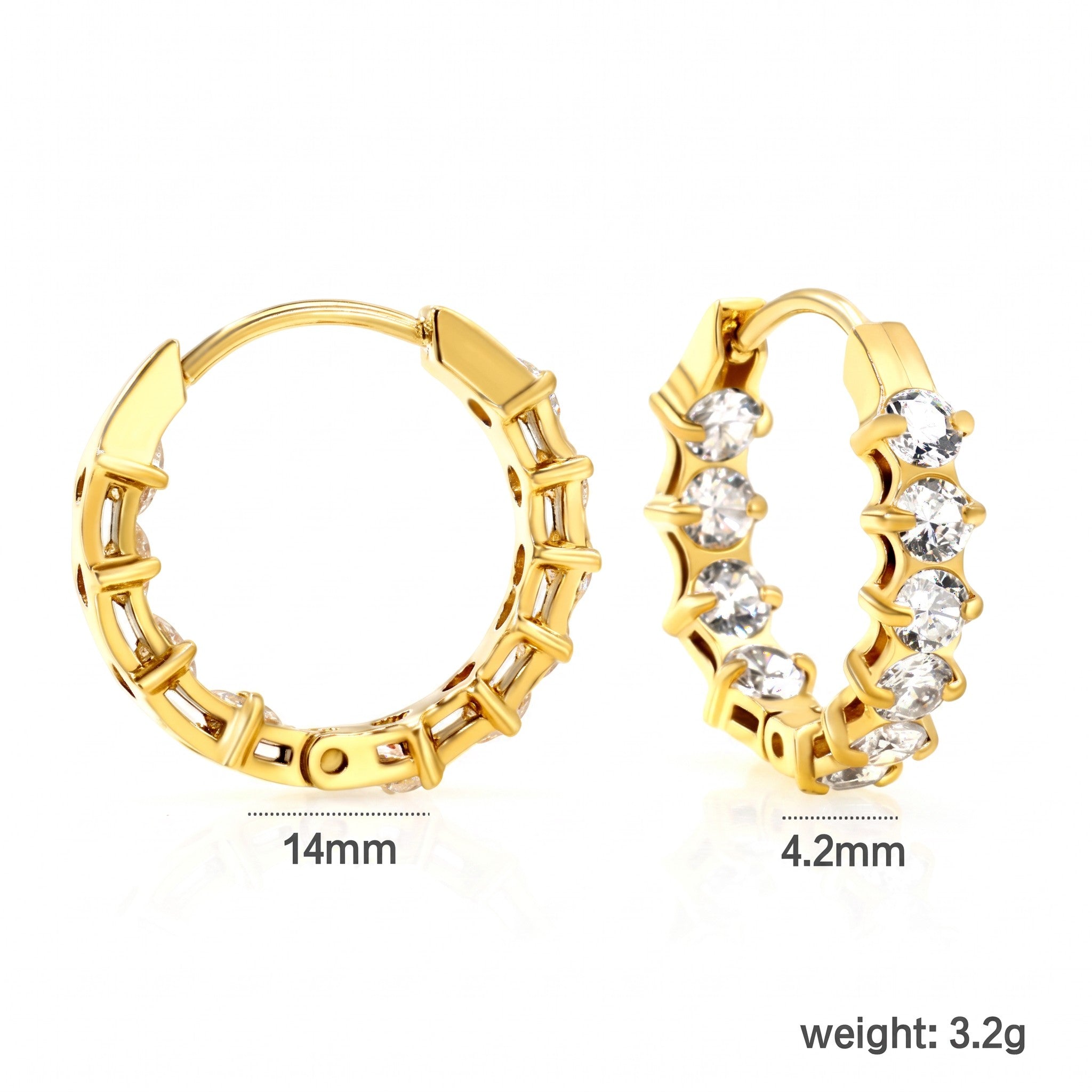 Pretty Shimmering Things Global Lyra crystal hoop clips in 18K gold-plated stainless steel with zircon stones.