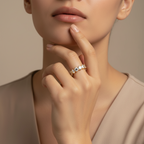 Pretty Shimmering Things Global Ivy white stone band featuring 5A zircon stones on an 18K gold-plated stainless ring.