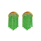 Pretty Shimmering Things Global gold-tone crescent earrings with cascading emerald green crystal fringe strands