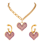 Pretty Shimmering Things Global Chloe heart charm necklace and earring set with gold-tone metal and purple beads.