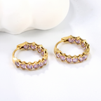 Pretty Shimmering Things Global Lyra hoop clips in 18K gold plated stainless steel with lavender zircon crystals.
