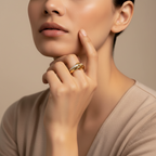 Pretty Shimmering Things Global Sloane double ring in 18K gold plated stainless steel with diamond accents on finger