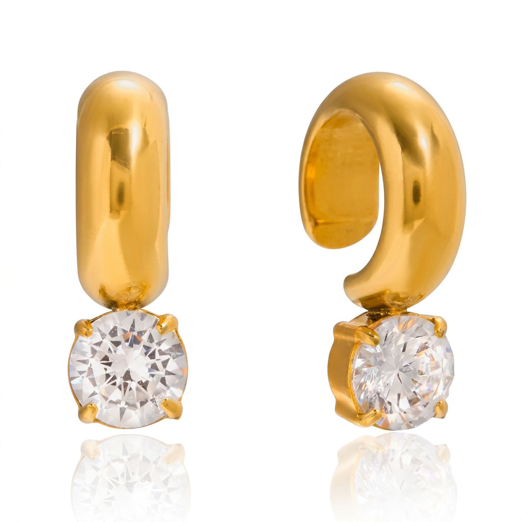 Pretty Shimmering Things gold-tone chunky hoop drop earrings with sparkling round-cut cubic zirconia stones.