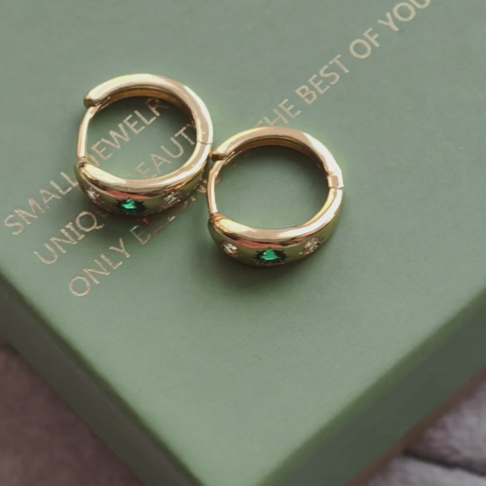 Emerald Halo Mini Hoops