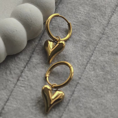 Lena Puff Heart Huggie Earrings